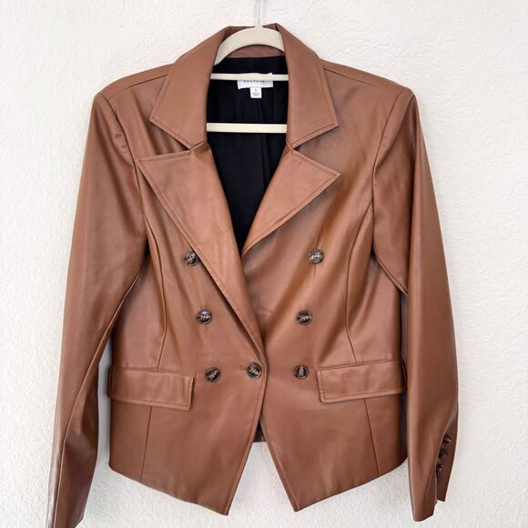 Evereve Womens Elizabeth St. Blazer Size S Neutral Minimal Fall Vegan Cognac - Picture 1 of 10